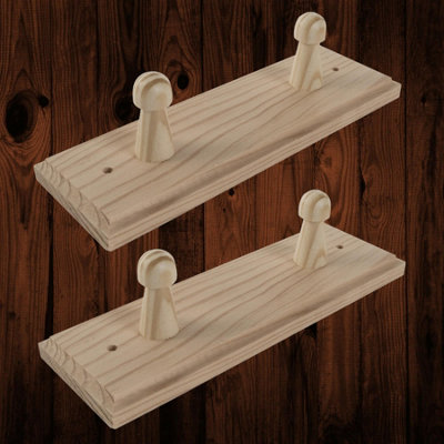 Woodeedoo Set Of 2 Wooden Coat Hooks Wall Mounted 2 Pegs Each Natural Pine Unpainted Clothes Rack Rail For Wall 18.5X6X5.5 Cm from B&Q