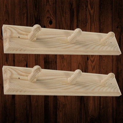 Woodeedoo Set Of 2 Wooden Coat Hooks Wall Mounted 3 Pegs Each Unpainted Pine Rack For Wall Or Door 28 X 6 X 5.5 Cm Per Unit from B&Q