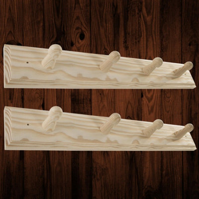 Woodeedoo Set Of 2 Wooden Coat Hooks Wall Mounted 4 Pegs Each Natural Pine Unpainted Hook Racks Hanger Rail 37 X 6 X 5.5 Cm from B&Q