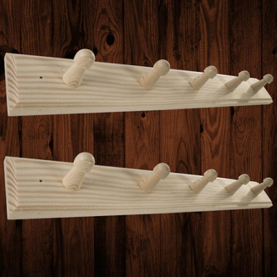 Woodeedoo Set Of 2 Wooden Coat Hook Racks With 5 Pegs Each Mounted Hanger Rail On Door Or Wall Natural Pine 46 X 6 X 5.5 Cm from B&Q