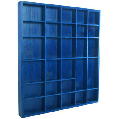 Woodeedoo Wooden Shadow Box Shelf Blue Satin With 28 Compartments For Miniatures Curios Trinkets Crystals Keepsakes And Figurines from B&Q