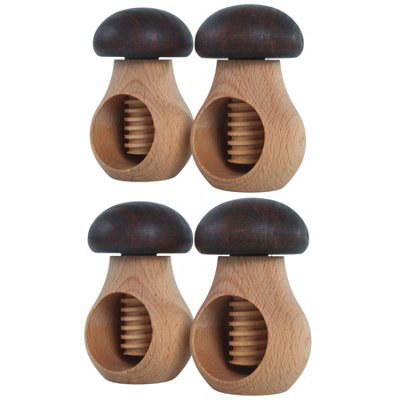 Woodeedoo Wooden Nut Cracker Pack Of 4 Mushroom Design Dark Brown Cap Beech Wood Screw Press Walnut Hazelnut Cracking Tools from B&Q