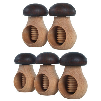 Woodeedoo Wooden Nut Cracker Pack Of 5 Mushroom Design Dark Brown Cap Beech Wood Screw Press Walnut Hazelnut Cracking Tools from B&Q