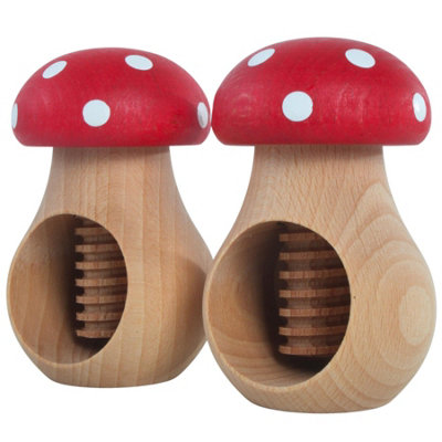 Woodeedoo Wooden Nut CrackerPack Of 2Mushroom Toadstool Red Cap White Spots Beech Wood Screw Press Walnut Hazelnut Tool from B&Q
