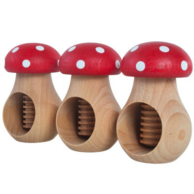 Woodeedoo Wooden Nut CrackerPack Of 3Mushroom Toadstool Red Cap White Spots Beech Wood Screw Press Walnut Hazelnut Tool from B&Q