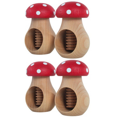 Woodeedoo Wooden Nut CrackerPack Of 4Mushroom Toadstool Red Cap White Spots Beech Wood Screw Press Walnut Hazelnut Tool from B&Q