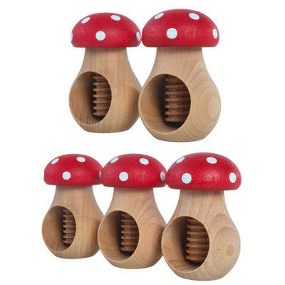 Woodeedoo Wooden Nut CrackerPack Of 5Mushroom Toadstool Red Cap White Spots Beech Wood Screw Press Walnut Hazelnut Tool from B&Q