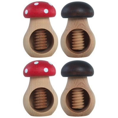 Woodeedoo Set Of 4 Wooden Mushroom Nutcrackers Red Toadstool Cap And Dark Brown Cap Beech Wood Screw Press For Walnuts Hazelnuts from B&Q