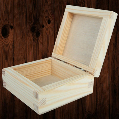 Woodeedoo Small Square Wooden Box With Hinged Lid Keepsake Organiser Jewellery Trinkets Crafts Diy Gift Packaging 8.5 X 8.5 X 4 Cm from B&Q