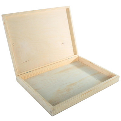 Woodeedoo Shallow Wooden Storage Box With Lid Unfinished Pine A4 Size Keepsake Document Presentation Case For Craft 34X25X4Cm from B&Q