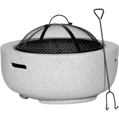 Loops 60Cm Light Grey Round Fire Pit And Bbq Grill For Outdoor Gatherings-37468