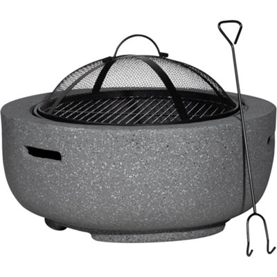 B&Q -  60Cm Dark Grey Round Fire Pit And Bbq Grill For Garden Parties