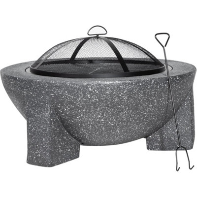 Loops 75Cm Dark Grey Round Fire Pit - Versatile Bbq Grill And Garden Heater For Parties-37471 
