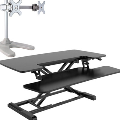 Loops Height Adjustable Sit-Stand Desk Converter With Dual Monitor Bracket Set For Ergonomic Workspace from B&Q