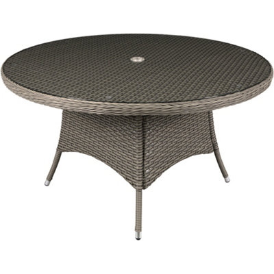 B&Q -  135Cm Round 6 Seater Garden Dining TableRattan Wicker Brown & Glass Outdoor