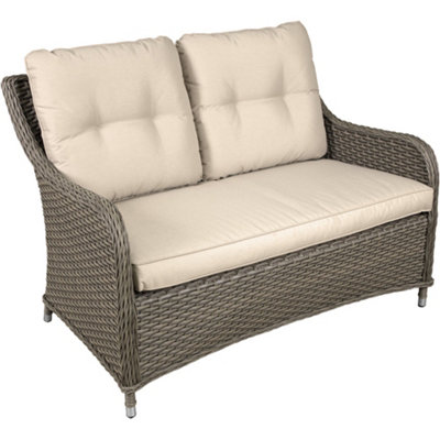 B&Q -  2 Seater Rattan Wicker Garden Sofa & CushionsIndoor & Outdoor Dining Lounge