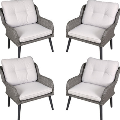 Loops Stylish 4 Pack Outdoor Dining Armchairs With Cushions In Grey Rattan Wicker from B&Q