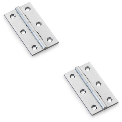 B&Q -  2 PackPair Solid Brass Cabinet Butt Hinge64mmSatin Chrome Premium Cupboard
