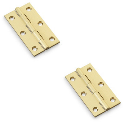 B&Q -  2 PackPair Solid Brass Cabinet Butt Hinge75mmSatin Brass Premium Cupboard Fixing