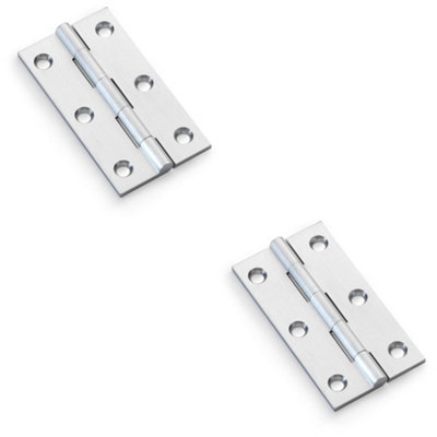 B&Q -  2 PackPair Solid Brass Cabinet Butt Hinge75mmSatin Chrome Premium Cupboard