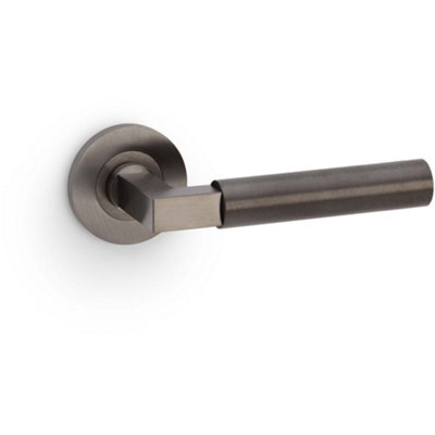 B&Q -  Solid Brass Smooth Door Handle SetDark Bronze Angled Lever On Round Rose