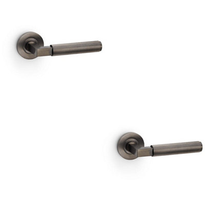 Loops 2 PackSolid Brass Reeded Door Handle SetDark Bronze Angled Lever On Round Rose