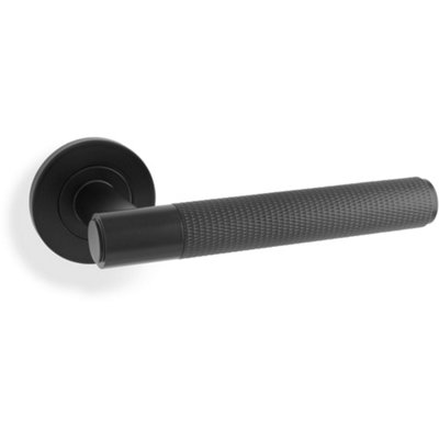 B&Q -  Solid Brass Knurled Door Handle SetMatt Black Straight Lever On Round Rose