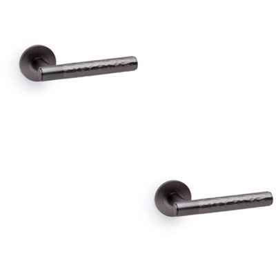 B&Q -  2 PackSolid Brass Hammered Door Handle SetDark Bronze Straight Lever On Round Rose