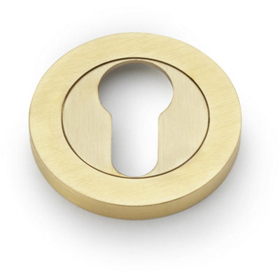 Loops Screwless Round Euro Profile EscutcheonSatin Brass Pvd 50mm Door Key Plate from B&Q