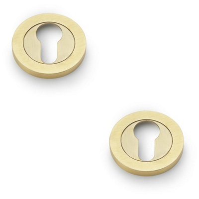 Loops 2 PackScrewless Round Euro Profile EscutcheonSatin Brass Pvd 50mm Door Key Plate from B&Q
