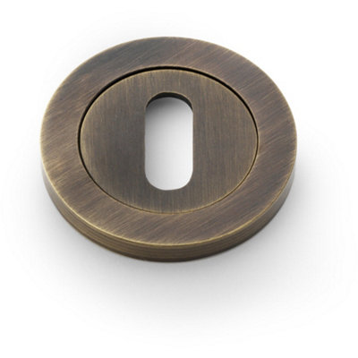 Loops Screwless Round Standard Profile EscutcheonAntique Brass 50mm Lock Key Plate from B&Q