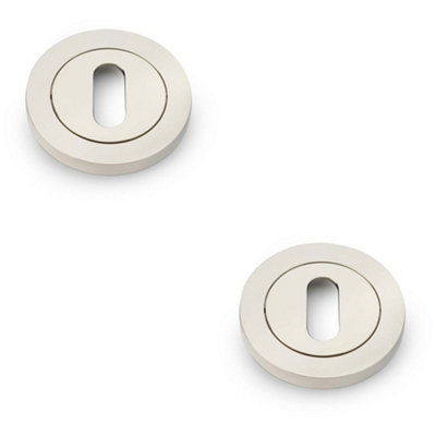 B&Q -  2 PackScrewless Round Standard Profile Escutcheon Polished Nickel 50mm Lock Key Plate