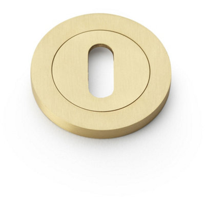 Loops Screwless Round Standard Profile EscutcheonSatin Brass 50mm Lock Key Plate from B&Q