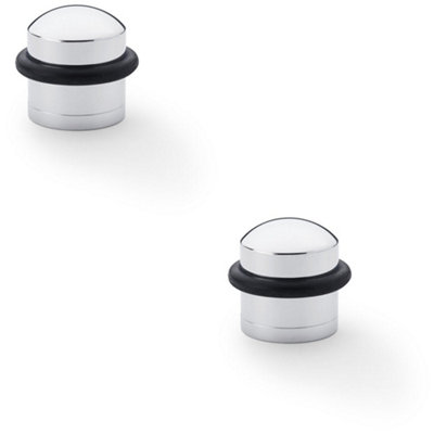 Loops 2 PackRubber Tip Dome Top Floor Mounted DoorstopPolished Chrome 39mm Dia Round Door from B&Q