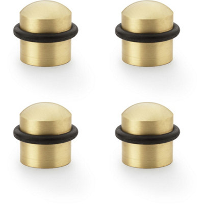 Loops 4 PackRubber Tip Dome Top Floor Mounted DoorstopSatin Brass 39mm Dia Round Door from B&Q