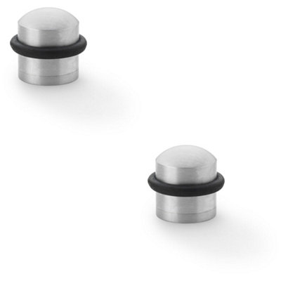 Loops 2 PackRubber Tip Dome Top Floor Mounted DoorstopSatin Chrome 39mm Dia Round Door from B&Q