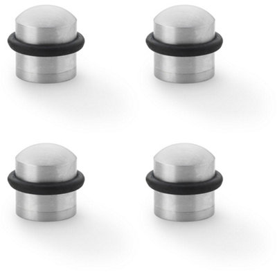 Loops 4 PackRubber Tip Dome Top Floor Mounted DoorstopSatin Chrome 39mm Dia Round Door from B&Q