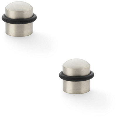 Loops 2 PackRubber Tip Dome Top Floor Mounted DoorstopSatin Nickel 39mm Dia Round Door from B&Q