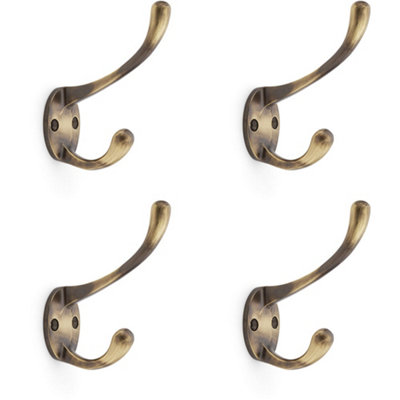 B&Q -  4 PackSolid Brass Victorian Hat & Coat HookWall Mounted HolderAntique Brass