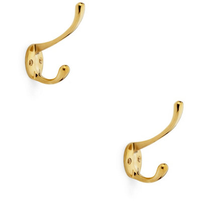 B&Q -  2 PackSolid Brass Victorian Hat & Coat HookWall Mounted HolderPolished Brass