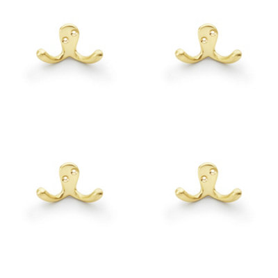 B&Q -  4 PackSolid Brass Victorian Double Robe Coat HookWall Mounted Holder Satin Brass