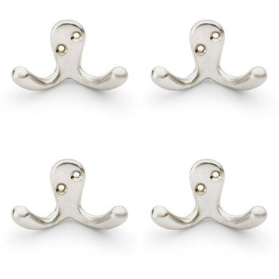 B&Q -  4 PackSolid Brass Victorian Double Robe Coat HookWall Mounted Holder Satin Nickel