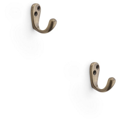 B&Q -  2 PackSolid Brass Victorian Single Robe Coat HookWall Mounted Holder Antique Brass