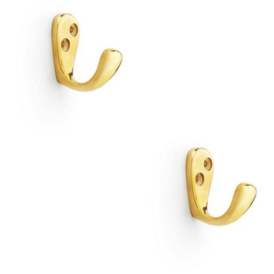B&Q -  2 PackSolid Brass Victorian Single Robe Coat HookWall Mounted Holder Polished Brass