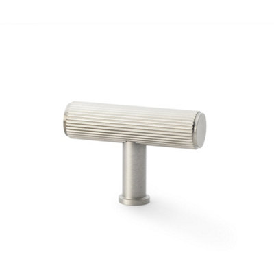 Loops Reeded T Bar Cupboard Door Knob55mm X 38mm Satin Nickel Lined Pull Handle from B&Q
