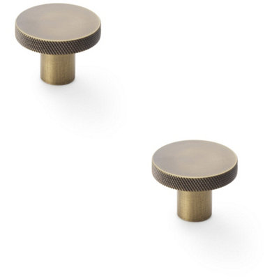 Loops 2 PackKnurled Round Radio Cupboard Door Knob38mm Diameter Antique Brass Pull Handle from B&Q