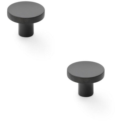 Loops 2 PackKnurled Round Radio Cupboard Door Knob38mm Diameter Matt Black Pull Handle from B&Q