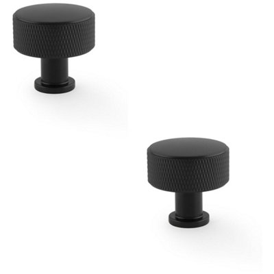 Loops 2 PackRound Knurled Door Knob35mm Diameter Matt Black Radio Cupboard Pull Handle from B&Q