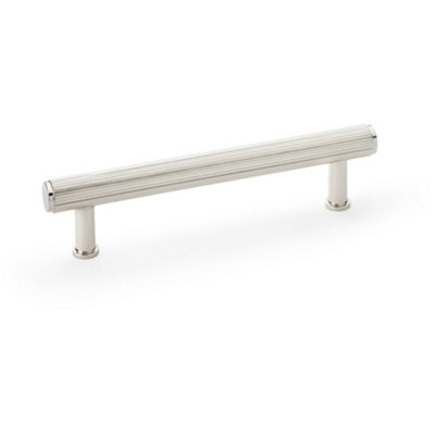 Loops Reeded T Bar Pull HandlePolished Nickel 128mm Centre Solid Brass Drawer Lined from B&Q