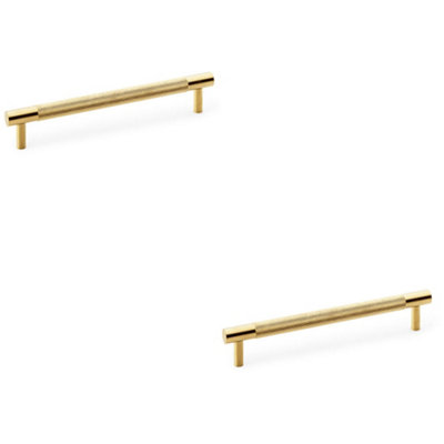 B&Q -  2 PackKnurled T Bar Door Pull HandleSatin Brass160mm Centres Premium Drawer